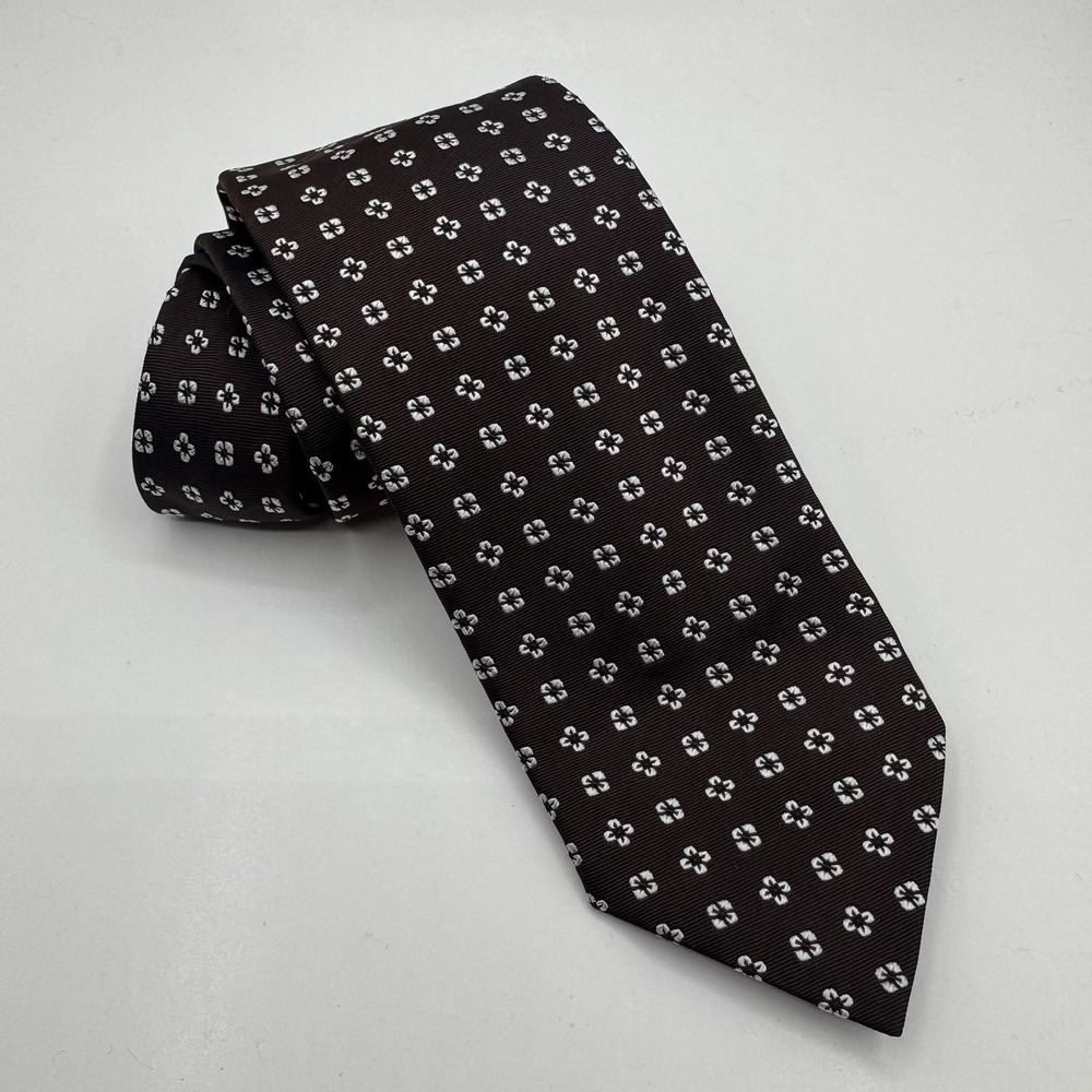 HARRODS KNIGHTSBRIDGE Men's Silk Necktie Tie Brown Geometric Floral Italy Made‎